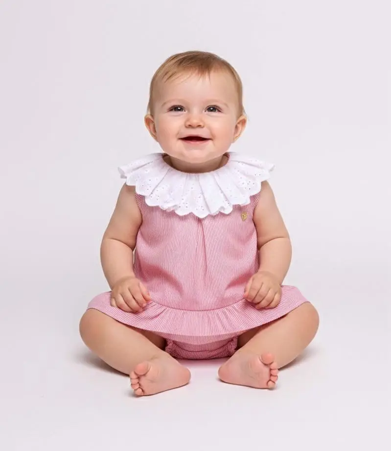 CONJ. BATA E CALCINHA LISTRADO NA COR BRANCO E VERMELHO